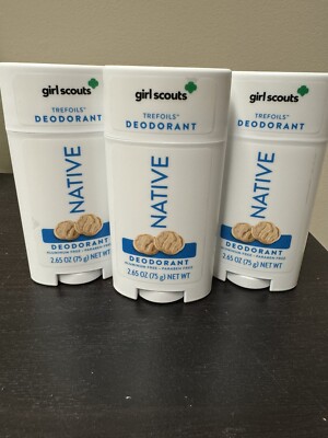 3 X NATIVE {Limited Edition} Girl Scout Trefoils Cookie Aluminum Free Deodorant