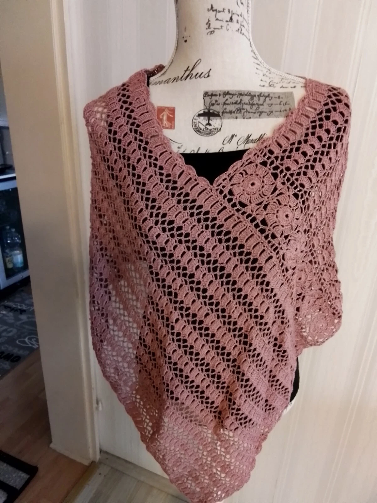 Poncho, handmade, self crochet, size S, new cotton