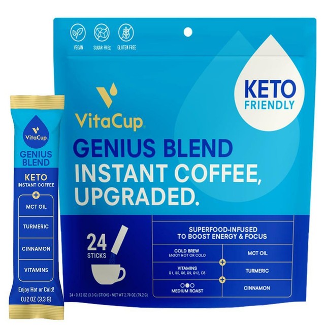 VitaCup Genius Coffee Instant Sticks 10ct W/ Keto MCT Oil Turmeric