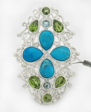 GENUINE TURQUOISE, AQUAMARINE  PERIDOT RING .925 Silver   NEW WITH TAG  