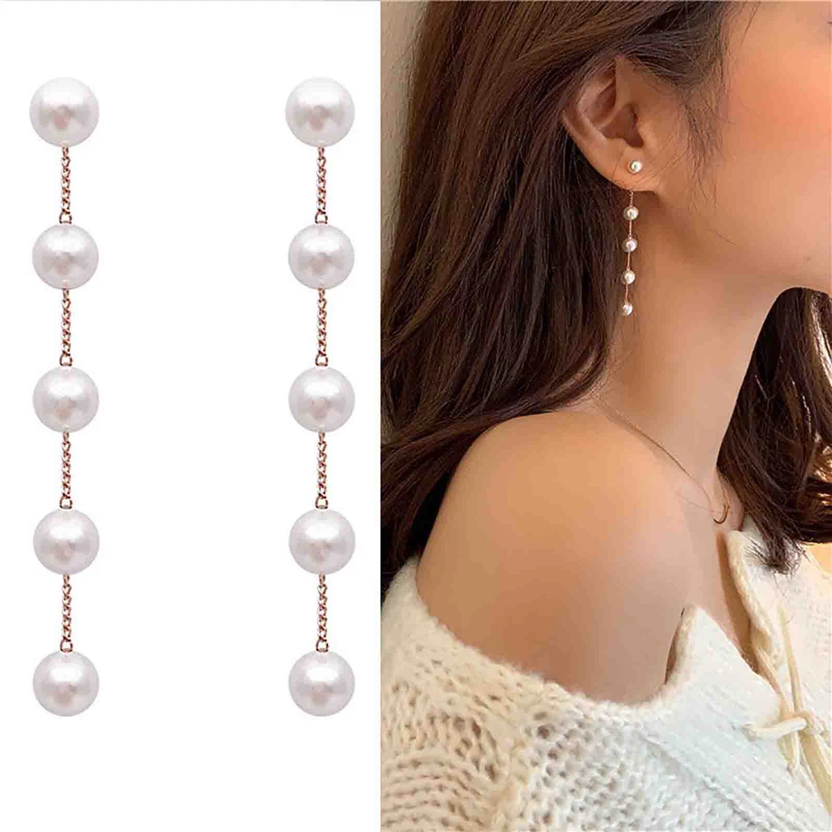 Pearl drop 2024 chain earrings