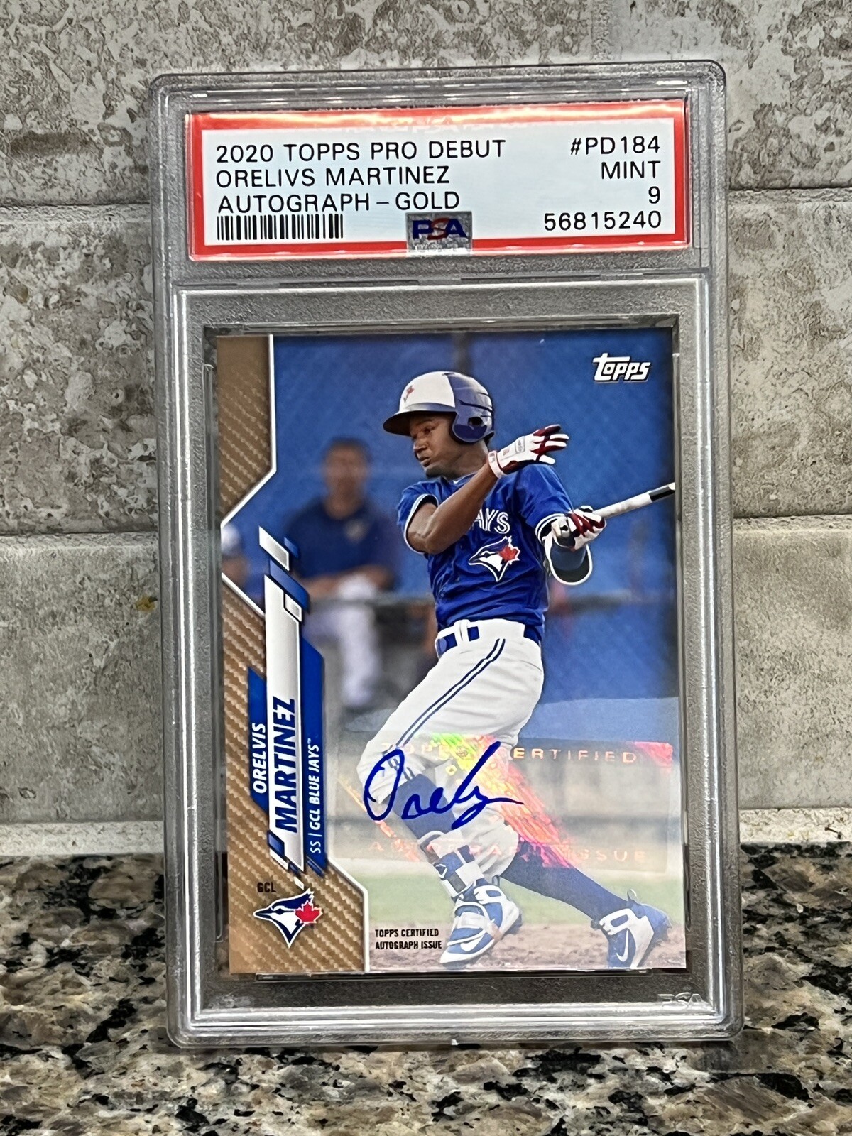 Orelvis Martinez 2020 Topps Pro Debut Gold /50 AUTO #PD-184 BLUE JAYS AUTO PSA 9