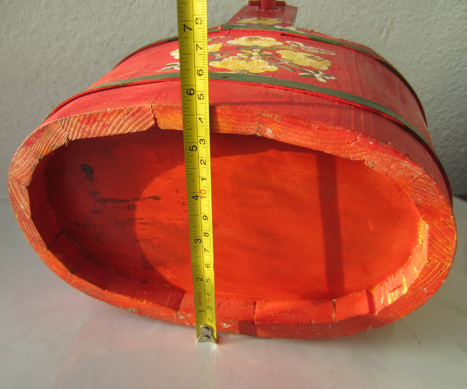 2 x Beautiful vintage red hand painted wooden Bucket, handle flowers