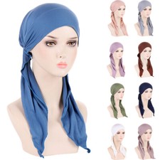 Women Turban Hijab Hat Muslim Hair Loss Chemo Cap Pre-tied Beanie Headscarf Wrap