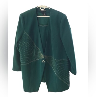 Harmony plus size Hunter green suit Sparkly Detail Jacket silky nyc womens  sz 20