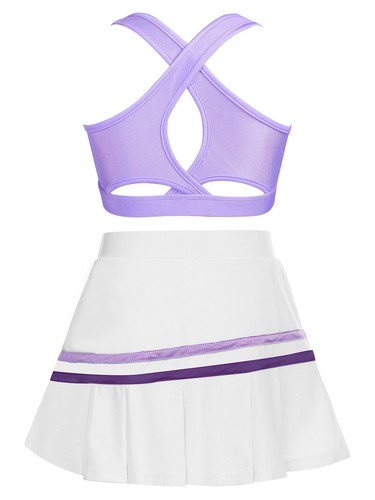Kids Girls Crop Top With Skirt Cross Back Activewear Summer Sportswear Set Mini - Picture 44 of 83
