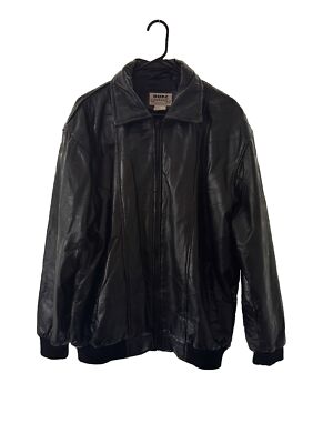 Vintage HABAND DUKE Black Patchwork Pieced LEATHER BOMBER JACKET Zipper SZ  L