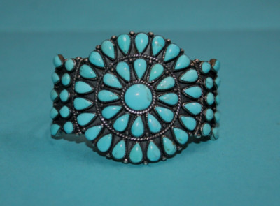 Sterling Silber Western Stil Türkis Cluster Manschette Armband [025GCM]