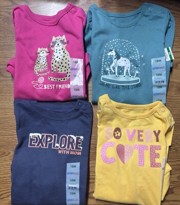 4 Adorable Size 18 Month Long Sleeve Body Suit Snap Shoulder& Bottom New/Tags