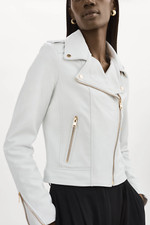 Women Lambskin Leather Jacket White Biker Moto Size XS S M L XL XXL Custom Made