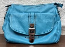 Chaps Turquoise Blue Pebble Faux Leather Shoulder Bag Purse 8" Square Good Cond.