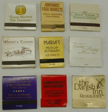Orig. Coll. 9 Diff Advertisement Matchbooks Santa Barbara County Calif Very Rare