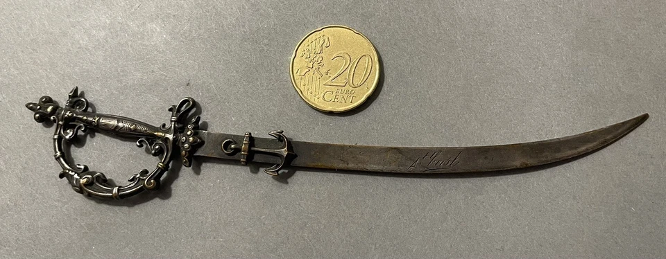 Superbe épée sabre coupe-papier ancien - ATTRIBUÉ - avec ancre de marine. Rare ! - Photo 3/4
