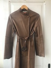 Genuine Kenzo Leather Brown Long Coat Mac Waistcoat Size 38 12 M