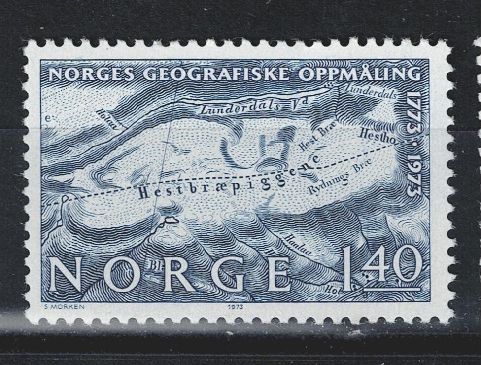 Sello mapa Noruega Geografía 200 Ann 1973 MNH A-24