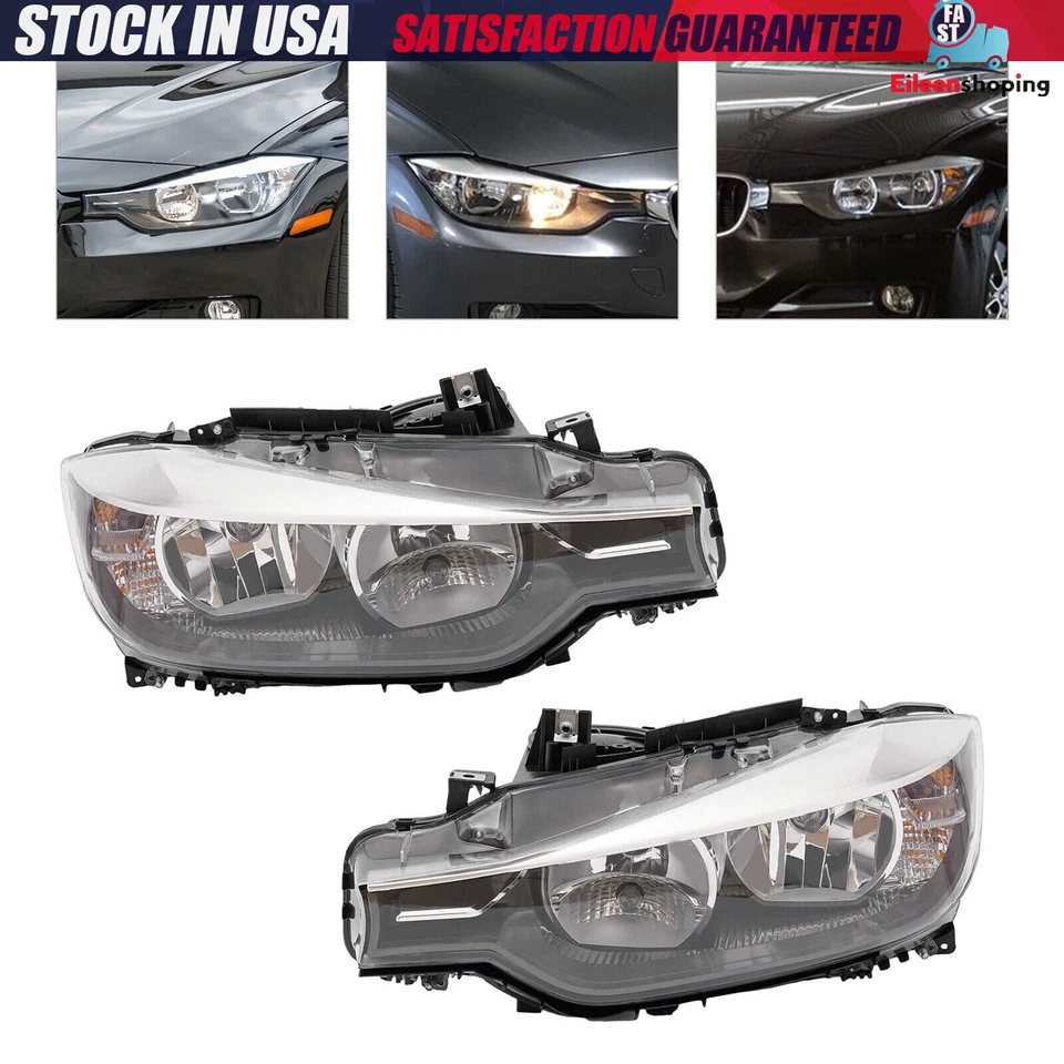 Right+Left Pair Halogen Headlights Lamps For 2012-2015 BMW 320i 328i Sedan Wagon - Image 3 of 4