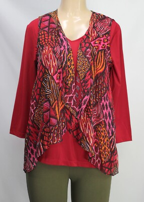 Bob Mackie Women's 2PC Set Cardigan & Top Red Size M