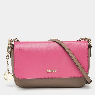 DKNY BeigePink Leather Bryant Park Flap Crossbody Bag