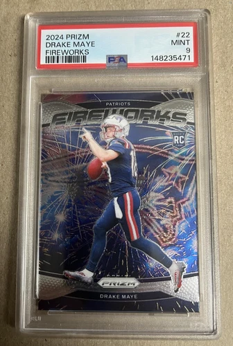 2024 Panini Prizm - Fireworks Drake Maye #22 (RC)-MINT PSA 9- PATRIOTS
