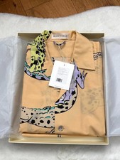 Olivia Von Halle Emeli Soloma orange crocodile cotton silk pyjama pj set Size XS