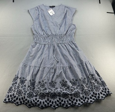 Rachel Zoe Blue White Striped Tiered Dress Sleeveless V-Neck Women s Size S NWT