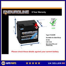 AGM Battery fits BMW iX3 G08 2020 on Stop Start 012 AGM 520A 50Ah 5Yr Warranty