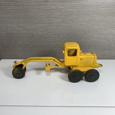 Vintage SLIK TOY Pressed Steel Yellow Road Maintainer Grader - Missing Blade