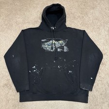 Vintage Mercedes Benz Diagnostic Hoodie Mens XL Faded Black Painted Grunge Retro