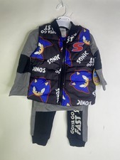 Sonic the Hedgehog 3 Piece Vest Jacket Shirt Pants Outfit Set Kids Boys Size 2T
