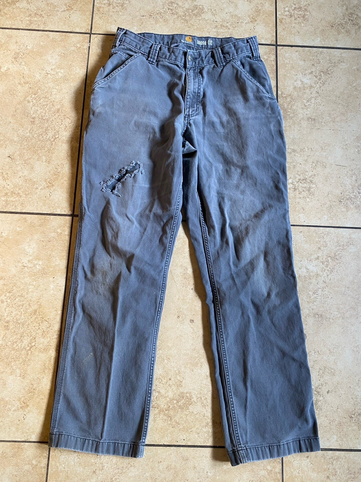 Carhartt Mens Gray Loose Fit Canvas Work Pants 31x32 Thrashed Utility