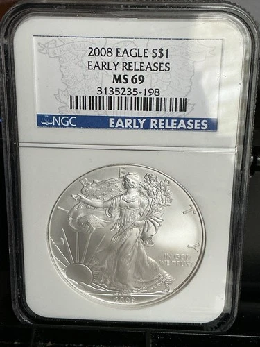 2008 AMERICAN SILVER EAGLE NGC MS69 EARLY RELEASES