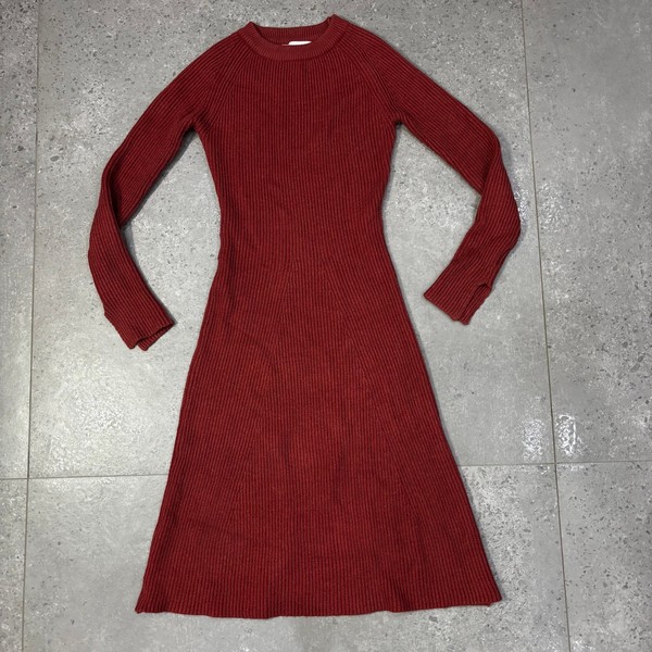 Whyte Valentyne Knit Dress Women's Size 6 Red Midi Wool Blend Ribbed