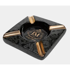 Javier Morales Cigar Ashtray 4 Cigars Indoor Outdoor Large Black & Gold Ceramic