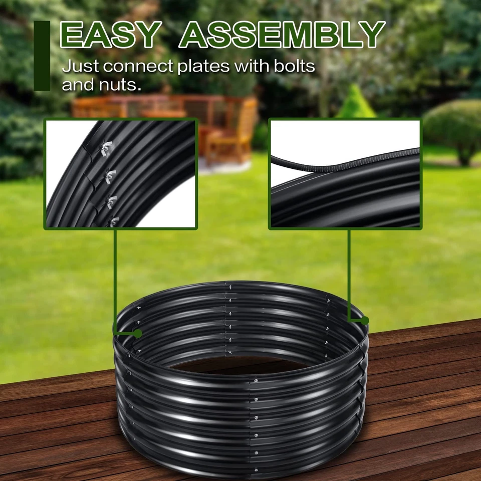 Kit de cama de jardín con cama elevada de metal redonda de 17" de alto, 42", elevación de maceta galvanizada... Foto 4 de 4