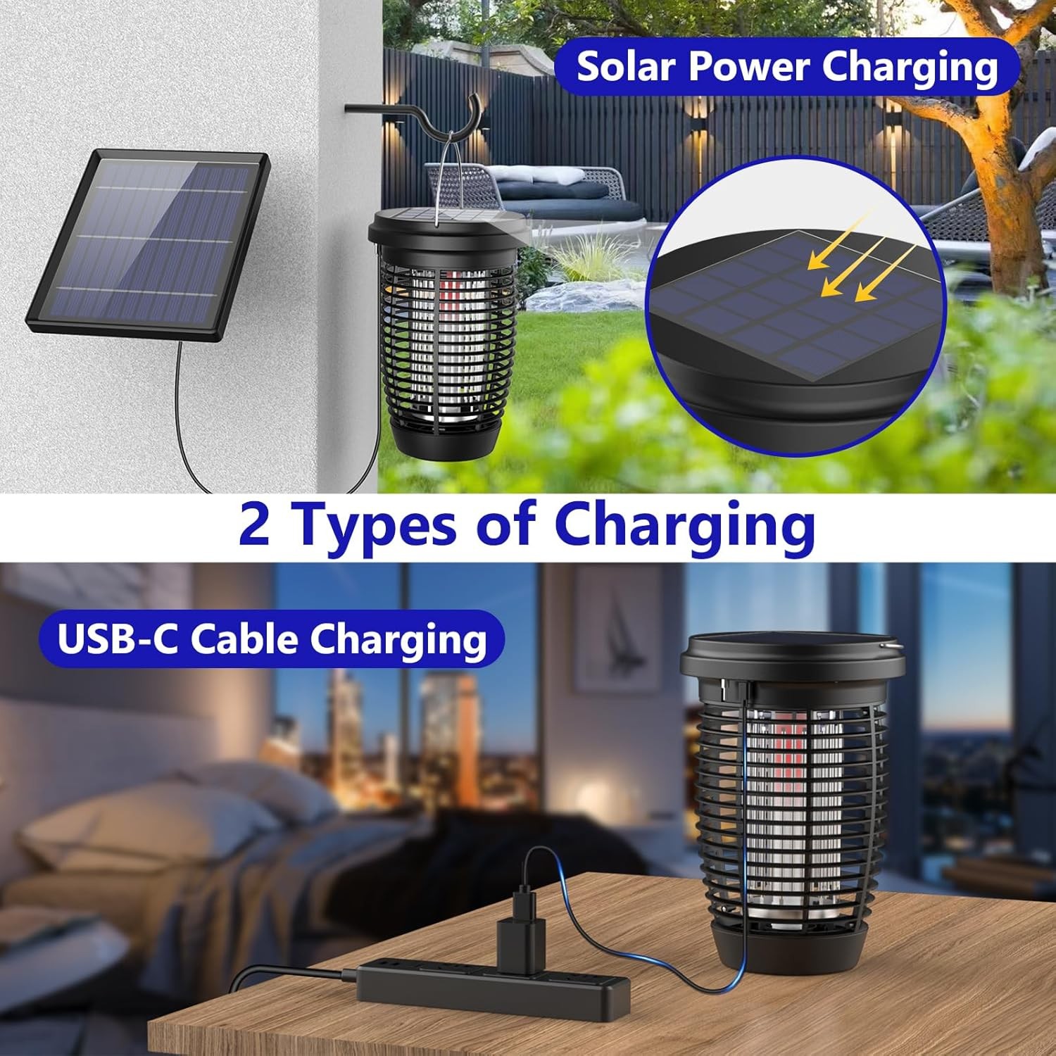4500V Solar Bug Zapper 2-in-1 Mosquito Killer Lamp with Grou