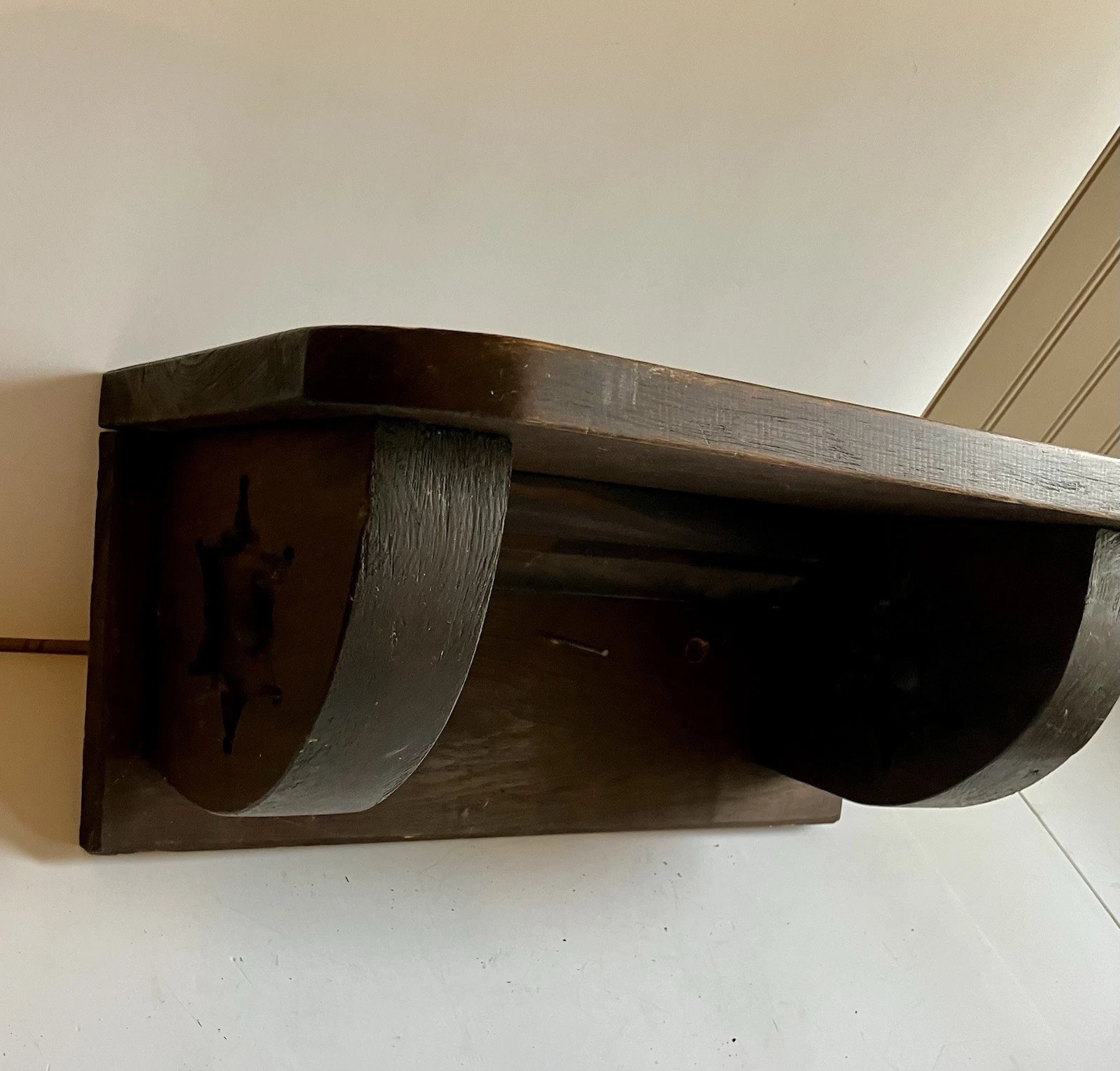 Vintage Rustic Country Solid Wood Wall Shelf With Hand carved Sheriff Stars