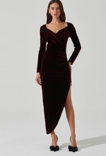 NWT ASTR The Label Sirica Velvet Off Shoulder Dress in Wine, Size Small