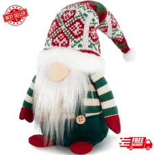 Scandinavian Christmas Gnome with Red Hat and Green Overalls for Festive Decor