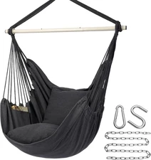 Y- Stop Hammock Chair Hanging Rope Swing Chair, Max 500 Lbs, 2 Seat Dark Grey 