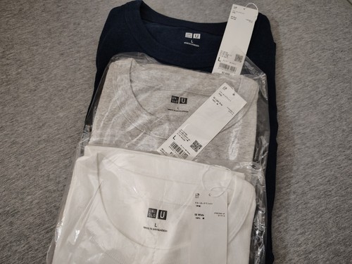 NEW Uniqlo Heavyweight Cotton Crew Neck Short Sleeve T-Shirt SET Sz M (Japan L) - Picture 2 of 3