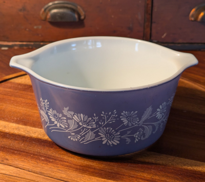 VINTAGE PYREX BLUE FLORAL COLONIAL MIST # 473-B Glass CASSEROLE