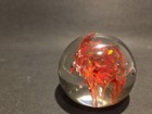 Vintage Clear Glass Paperweight With Red And Yellow Flowers — photo 9