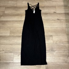 NWT Express Womens Dress Size Medium Black Maxi  Long Dress Slit Strappy Stretch