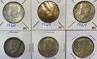 6 - 1964 Kennedy 90% Silver Half Dollars Philadelphia Denver Mints F to VF  A14
