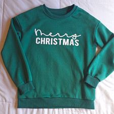 Women  s Green Merry Christmas Graphic Crewneck Pullover Sweatshirt Size S