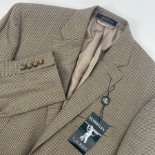 NEW Lauren Ralph Lauren LRL Blazer Mens 40S Light Brown Ultraflex Houndstooth