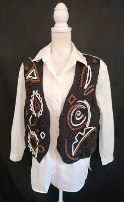 80's Vintage Blouse IB Diffusion Oversize White Button Down Top Beaded Vest L/XL