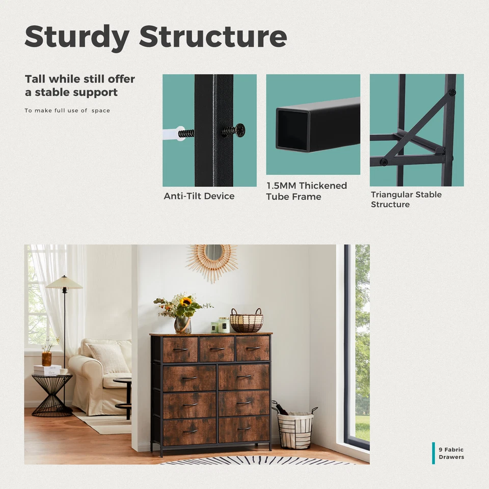 9 cajones de vestidores, organización de almacenamiento de sala de estar Foto 3 de 4