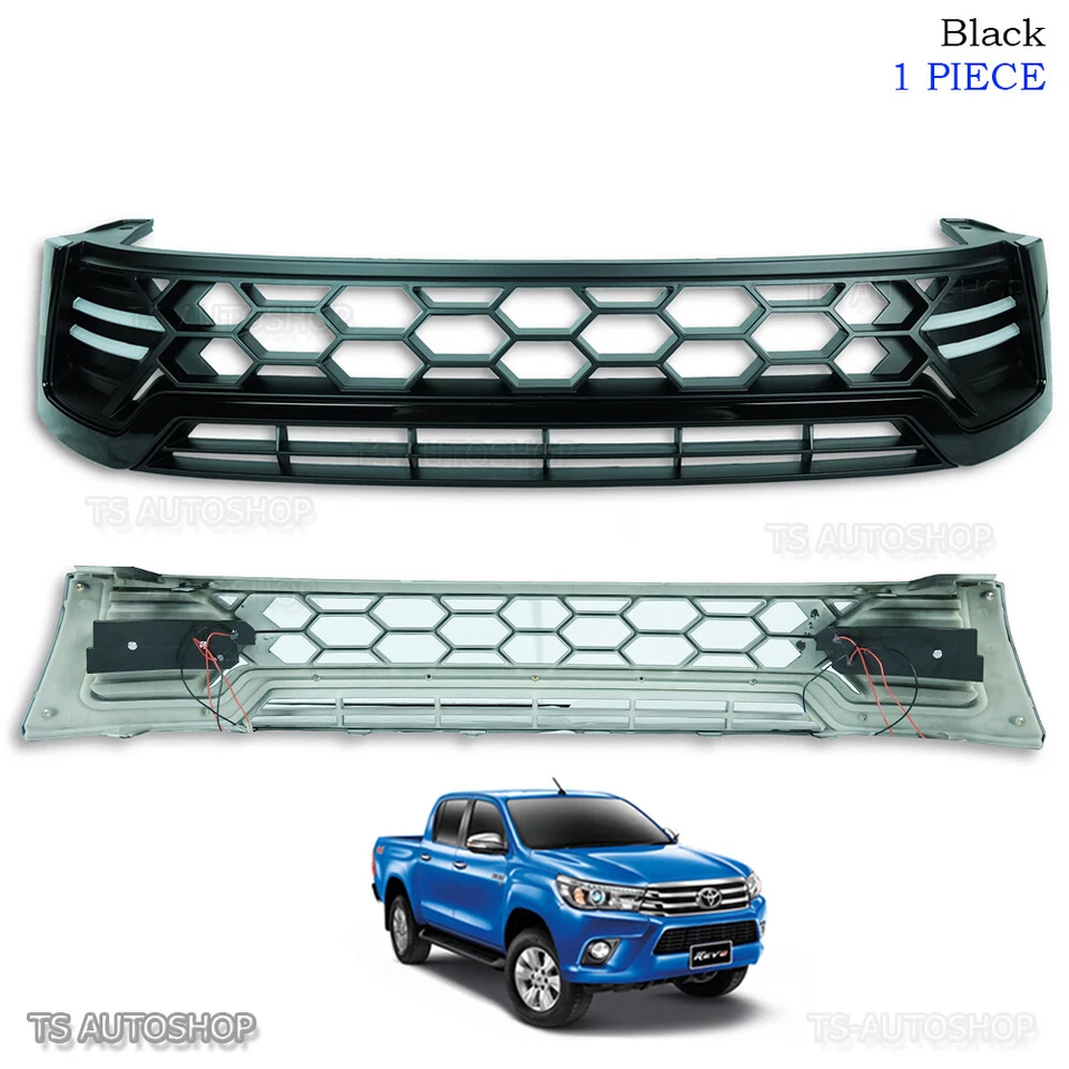 Parrilla delantera DRL DayLight negra ABS para Toyota Hilux Revo Sr5 2015 2016 17 Foto 3 de 4
