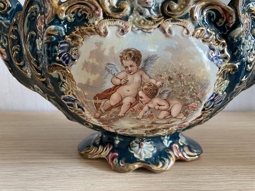 Wunderschöne Jugendstil Jardiniere Pflanzschale Übertopf Engel Putten - Bild 3 von 13
